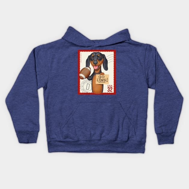 Cute Doxie with football ready to go long! Kids Hoodie by Danny Gordon Art